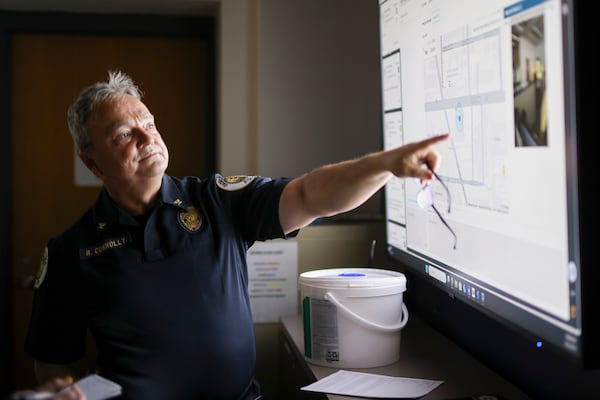 Georgia Tech Chief of Police Robert Connolly gives the AJC a tour of the Operations Center of the Georgia Tech Police Department, Monday, May 12, 2025, in Atlanta. (Jason Getz / AJC)
