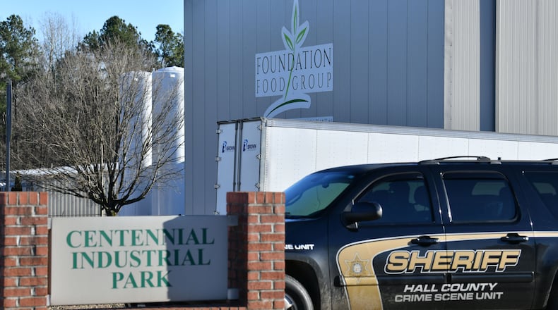 Foundation Food Group, where six people were killed and several others were injured after a liquid nitrogen line ruptured in Gainesville on January 28, 2021. The incident happened in the morning at a Foundation Food Group poultry plant on Memorial Park Drive. (Hyosub Shin / Hyosub.Shin@ajc.com)