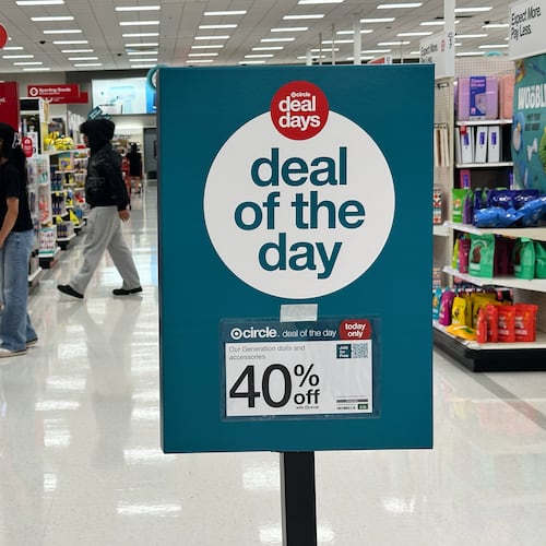 A sale information sign is displayed at a retail store in Wheeling, Ill., Thursday, June 25, 2026. (AP Photo/Nam Y. Huh)