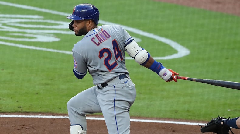 Robinson Cano bats for the Mets during a 2020 game against the Braves.