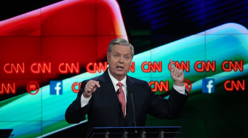 Republican presidential candidate U.S. Sen. Lindsey Graham (R-SC) speaks during the CNN Republican presidential debate on Dec. 15, 2015 in Las Vegas, Nevada. This is the last GOP debate of the year, with U.S. Sen. Ted Cruz (R-TX) gaining in the polls in Iowa and other early voting states and Donald Trump rising in national polls. (Photo by Justin Sullivan/Getty Images)