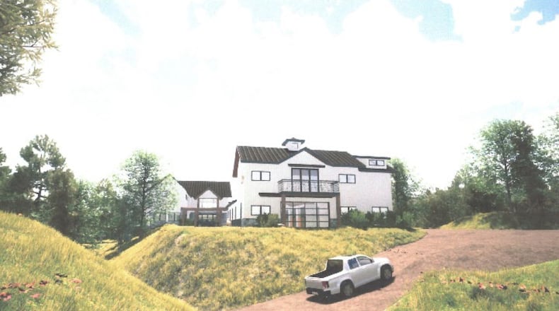 Rendering shows proposed residence behind existing barn that will become a tasting room for a "hobby winery" at 13555 Blakmaral Lane in Milton. (Courtesy City of Milton)