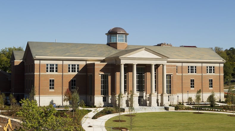 The Richard B. Russell Jr. Special Collections Libraries Building at the University of Georgia in Athens is named after the former governor and U.S. senator who is also described as someone who fought against civil rights legislation. A University System of Georgia advisory group recommended the building's name be changed, along with more than six dozen buildings and colleges across the system. The state's Board of Regents on Monday, Nov. 22, 2021 decided against such changes. University of Georgia file photo.