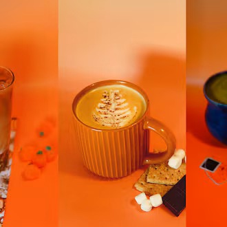 Coffee Man's fall menu includes a pumpkin spice cold brew (left), a s'mores latte (center) and an Earl Grey matcha (right). (Courtesy of Savannah Baker)