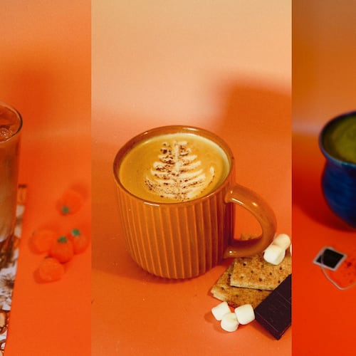 Coffee Man's fall menu includes a pumpkin spice cold brew (left), a s'mores latte (center) and an Earl Grey matcha (right). (Courtesy of Savannah Baker)