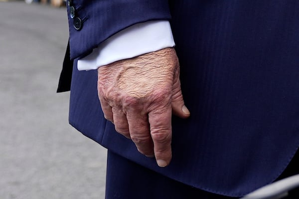 FILE - President Donald Trump speaks to the media as he leaves the White House, July 15, 2025, in Washington. (AP Photo/Manuel Balce Ceneta, File)