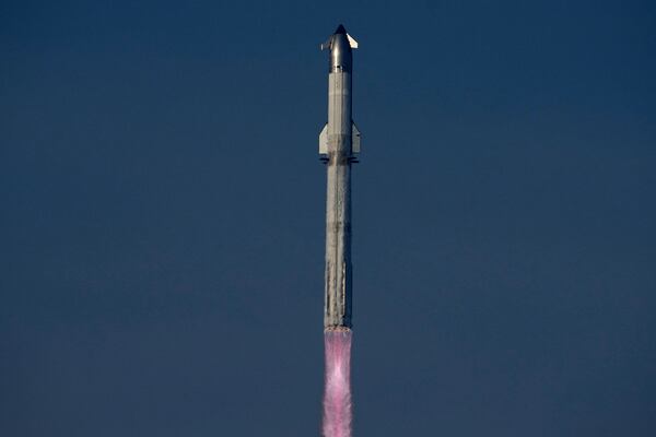SpaceX's mega rocket Starship makes a test flight from Starbase, Texas, Tuesday, May 27, 2025. (AP Photo/Eric Gay)