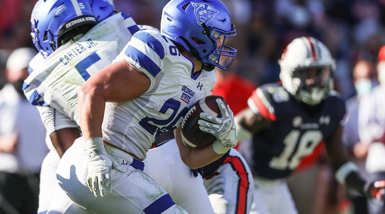 Georgia State running back Tucker Gregg, shown here against Auburn, has rushed for 1,072 career yards, ninth-best in program history.  (AP Photo/Butch Dill)