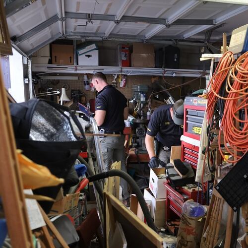 This photo provided by San Luis Obispo County Sheriff's Office shows authorities conducting a search on Wednesday, May 6, 2026, at a home in Arroyo Grande, Calif., connected to the man convicted of killing Kristin Smart. (San Luis Obispo County Sheriff's Office via AP)