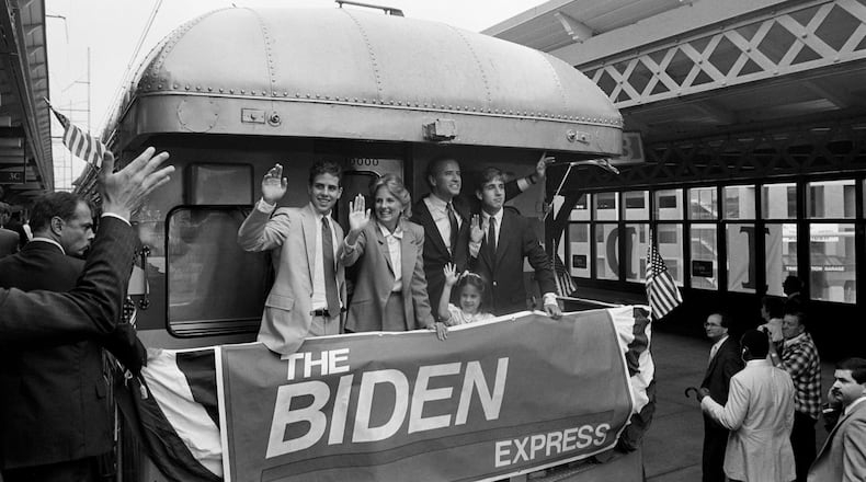 From left: Hunter Biden, Jill Biden, Joe Biden, Ashley Biden and Beau Biden after Joe Biden announced his first campaign for president in Wilmington, Delaware, on June 9, 1987. (Keith Meyers/The New York Times)