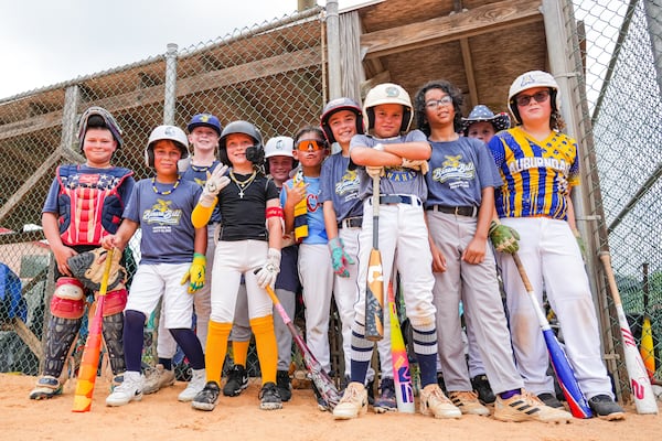 Young baseball players pose ahead of the start of the second annual Banana Ball Youth Tournament in Savannah. (Anna Rouch/Fans First Entertainment)