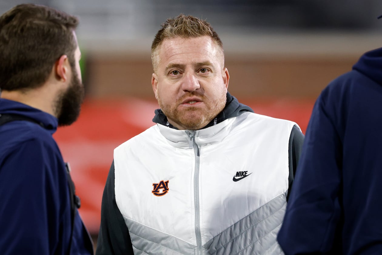 Auburn coach Alex Golesh, whose Tigers play Baylor at Mercedes-Benz Stadium in the Aflac Kickoff Game on Saturday, has heard plenty about the imbalance in the Deep South’s Oldest Rivalry. (Butch Dill/AP)