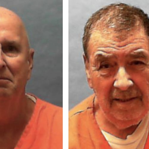 This combo from photos provided by Florida Department of Corrections shows from left, James Aren Duckett and Dominick Anthony Occhicone. (Florida Department of Corrections via AP)