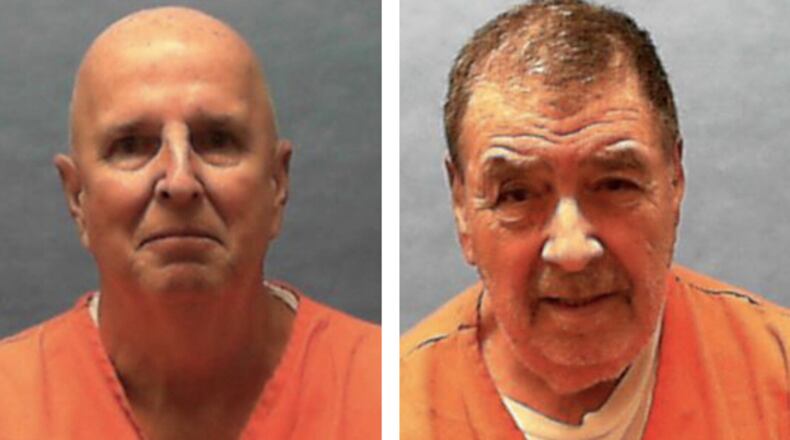 This combo from photos provided by Florida Department of Corrections shows from left, James Aren Duckett and Dominick Anthony Occhicone. (Florida Department of Corrections via AP)