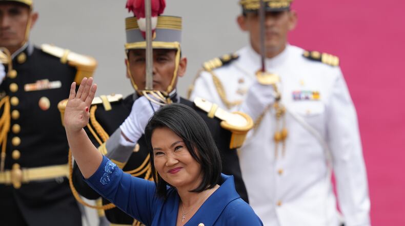 President-elect Keiko Fujimori arrives at Congress before her inauguration in Lima, Peru, Tuesday, July 28, 2026. (AP Photo/Miguel Paredes)