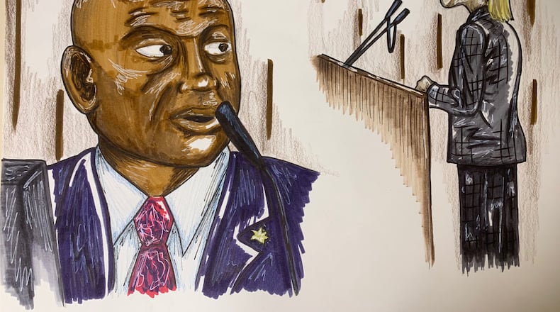 Clayton County Sheriff Victor Hill took the stand Thursday, Oct. 20, 2022, to defend himself against federal charges he violated the civil rights of detainees by strapping them in restraint chairs as punishment at the south metro Atlanta jail he runs. (Lauren Lacy for The Atlanta Journal-Constitution)