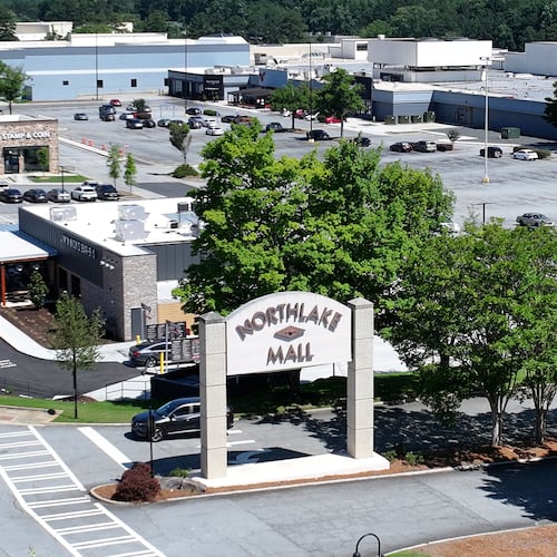 Aerial view of Northlake Mall on Wednesday, June 3, 2026. Northlake Mall is evicting a number of tenants under reports of a potential sale. Part of the mall was converted to offices occupied by Emory Healthcare, which won't be impacted. (Hyosub Shin/AJC)