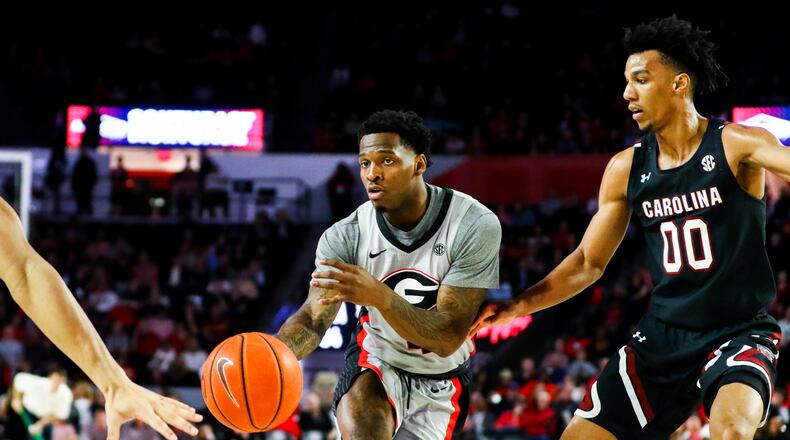 Georgia basketball player Tyree Crump (4) during a game against South Carolina at Stegeman Coliseum in Athens, Ga., on Wed., Feb. 12, 2020. (Photo by Tony Walsh)