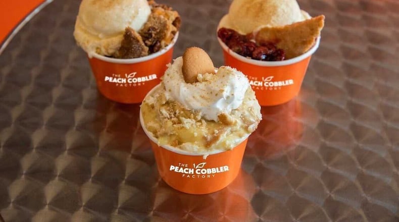 The Peach Cobbler Factory offers 12 kinds of cobbler.