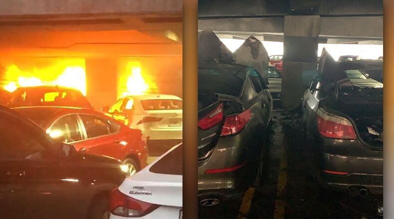 The fire damaged at least six cars and destroyed three.