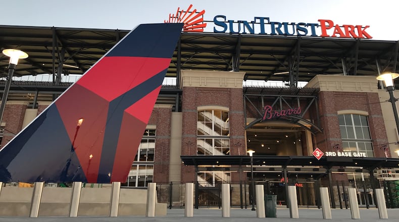 A Delta airplane tail at SunTrust Park. Source: Delta Air Lines
