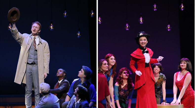 Harrison Lewis (left) performs as Lieutenant Frank Cioffi in "Curtains" and Jessi Kirtley performing as Mary Poppins during the 2019 Shuler Awards hosted by ArtsBridge Foundation. Photo by Ben Rose for ArtsBridge Foundation