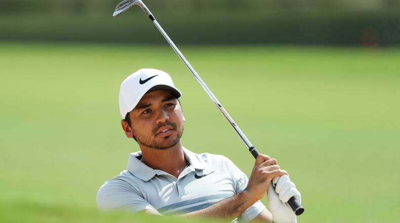 Jason Day plays a shot on the eighth hole during the third round of the TOUR Championship at East Lake Golf Club on September 23, 2017 in Atlanta, Georgia. (Photo by Sam Greenwood/Getty Images)