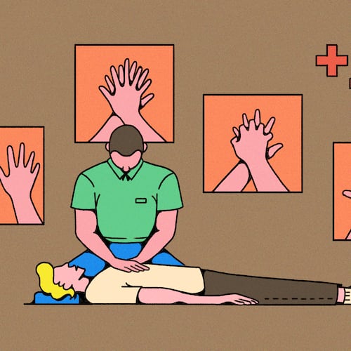 CPR keeps blood flow active in the patient, increasing their odds of being successfully resuscitated once trained medical help arrives. (Illustration: Broly Su/AJC)