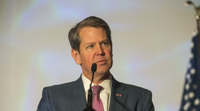 Georgia Governor Brian Kemp speaks during the South Metro Development Outlook conference. (ALYSSA POINTER/ALYSSA.POINTER@AJC.COM)