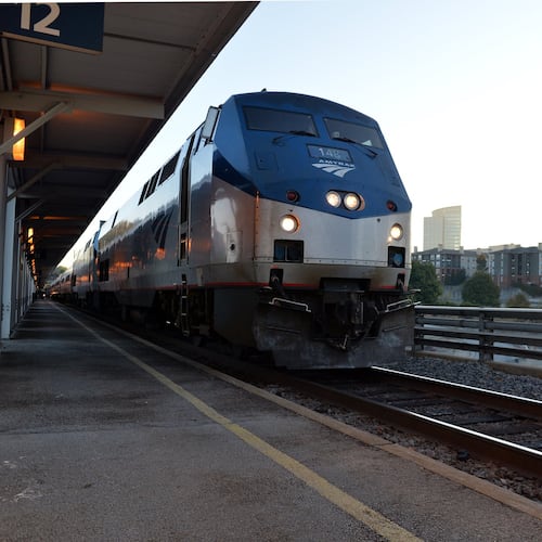 An Amtrak train waits to depart the Atlanta station on Oct. 23, 2014. (Brant Sanderlin/AJC File)