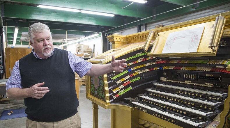 To construct a stand-in console for the Might Mo organ, Arthur Schlueter III and his colleagues took hundreds of measurements, built a 3-D digital version in a computer, and then a full-size paper mockup, before assembling a replacement instrument. (ALYSSA POINTER/ALYSSA.POINTER@AJC.COM)