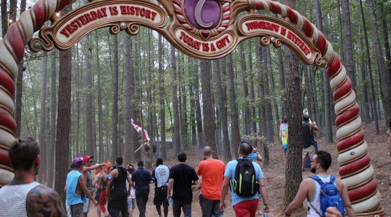 The TomorrowWorld arch bearing the mantra of the event. Photo: Melissa Ruggieri/AJC