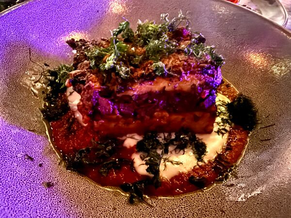 Pastitsio (aka Greek lasagna) at Midtown's Buddy Buddy. (Angela Hansberger for the AJC)