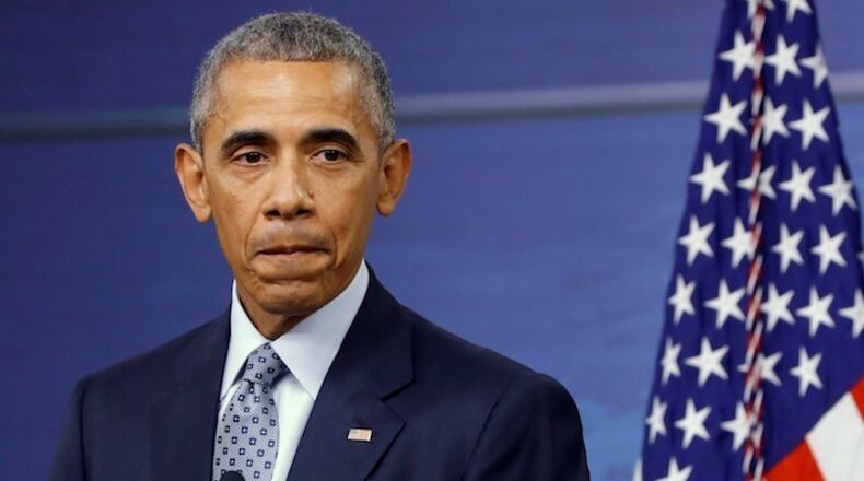 President Barack Obama pauses while answering a question during a news conference after attending a National Security Council Meeting on efforts to counter the Islamic State, Thursday, Aug. 4, 2016, at the Pentagon in Washington. (AP Photo/Jacquelyn Martin)