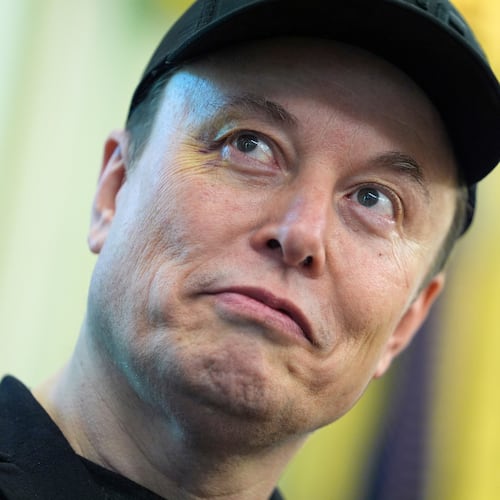 FILE - Elon Musk listens as President Donald Trump speaks during a news conference in the Oval Office of the White House, May 30, 2025, in Washington. (AP Photo/Evan Vucci, File)