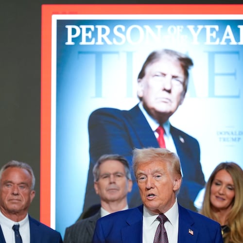 FILE - President-elect Donald Trump speaks during a Time magazine Person of the Year event at the New York Stock Exchange, Dec. 12, 2024, in New York. (AP Photo/Alex Brandon, File)