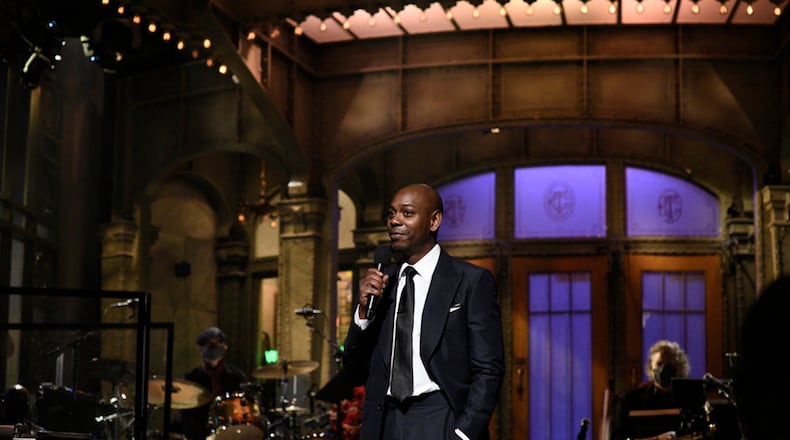 "Saturday Night Live" guest host Dave Chappelle during the monologue on Nov. 6, 2020. (Will Heath/NBC/TNS)