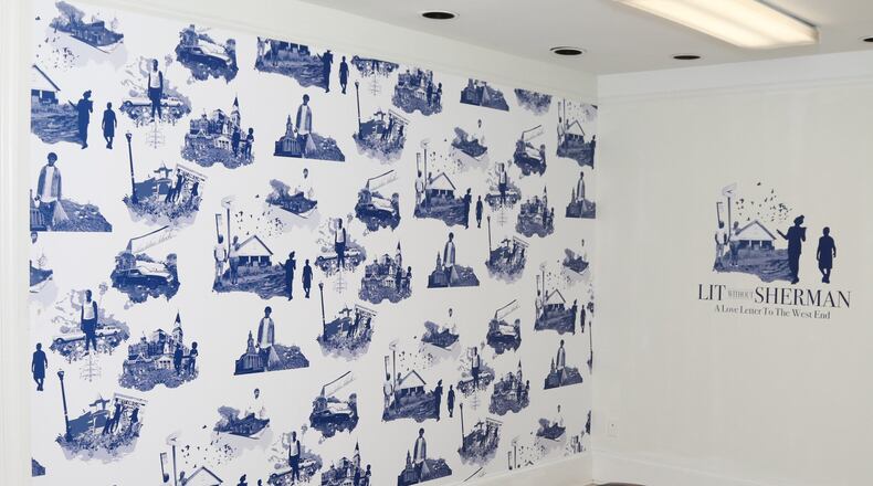 Toile wallpaper created by artist Shanequa Gay highlights the vibrant people and places of Atlanta’s West End. Contributed by Brian Christian