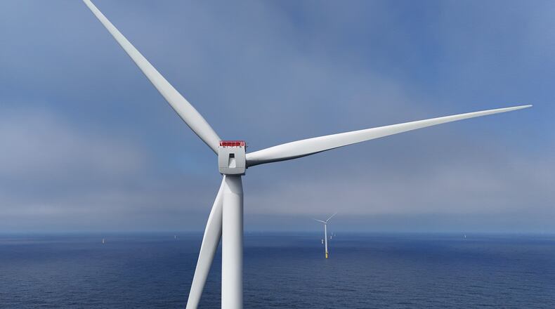 FILE - Turbines are visible at Sunrise Wind offshore wind farm that is under construction off the coast of Montauk Point, New York, April 23, 2026. (AP Photo/Joshua A. Bickel, File)