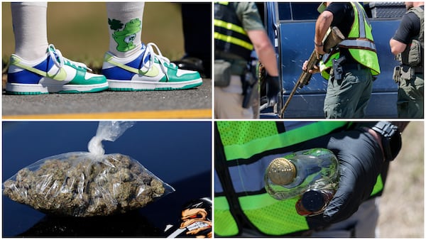 At a checkpoint in Twiggs County, southeast of Macon, law enforcement officers conduct sobriety tests, inspect weapons and confiscate marijuana and alcohol. (Arvin Temkar/AJC)