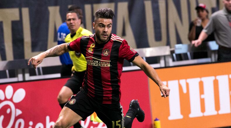 Atlanta United forward Hector Villalba (15) pushes the ball up field during the first half of a MLS soccer game against Montreal Impact at Mercedes-Benz Stadium, Sunday, Sept. 24, 2017, in Atlanta. BRANDEN CAMP/SPECIAL