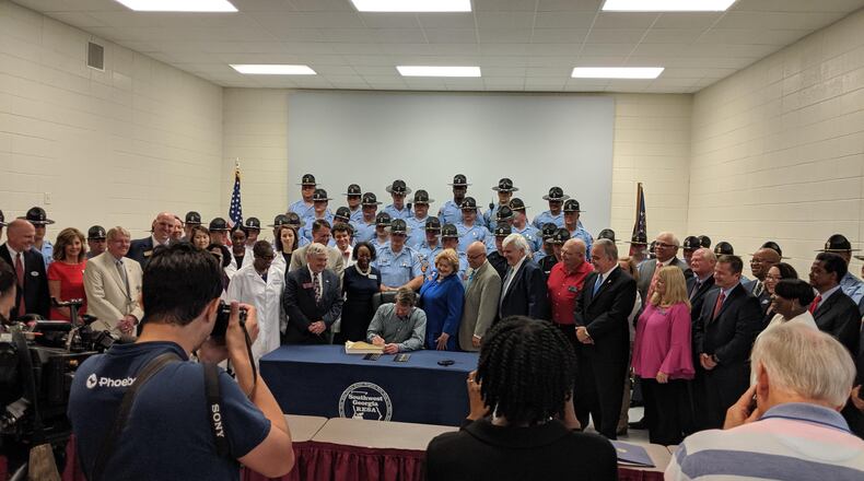 May 10, 2019, Camilla, Ga. -- Georgia Gov. Brian Kemp signed the 2020 budget Friday morning. Later in the day, he vetoed legislation that would have mandated school recess.