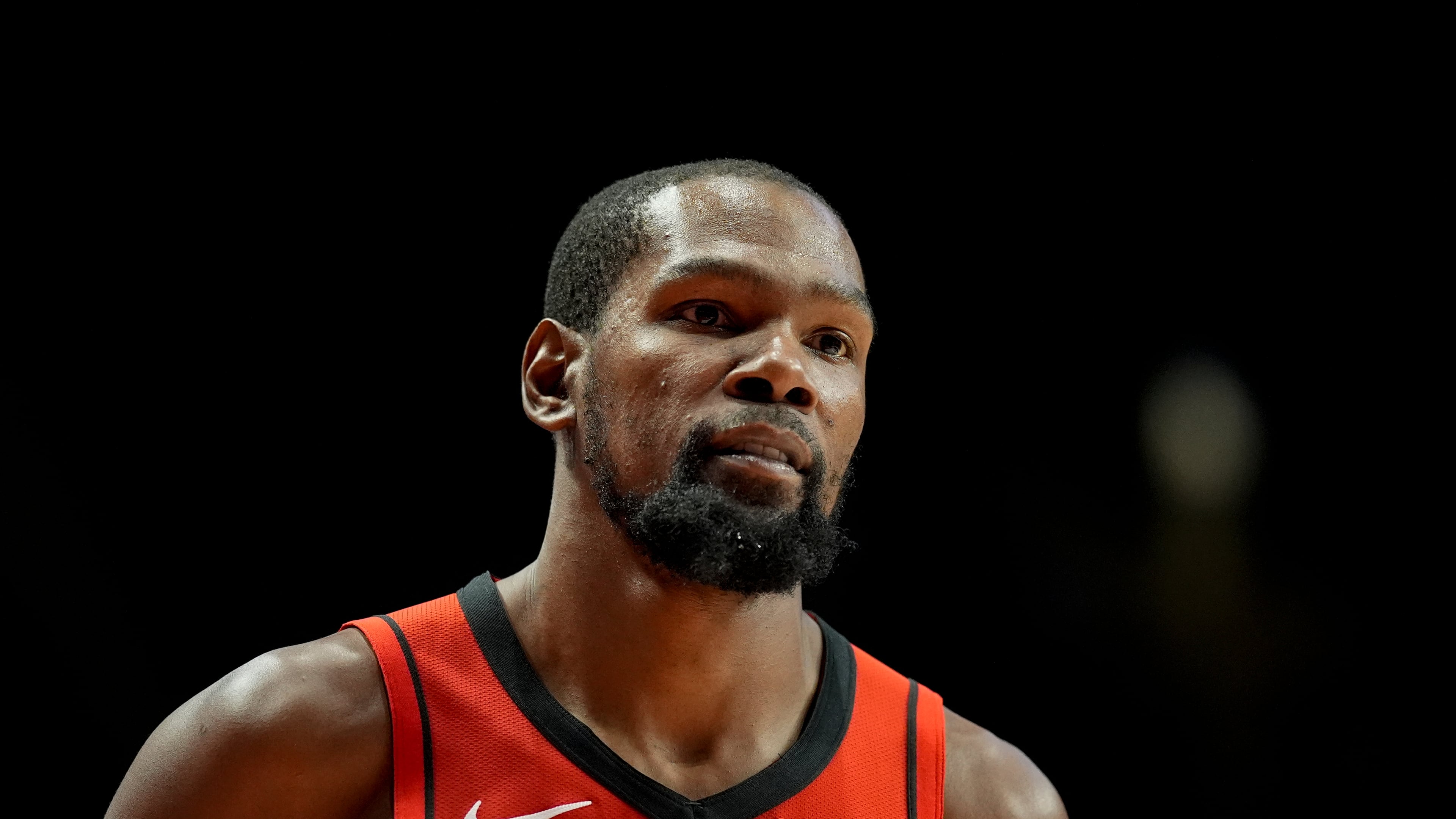 Houston Rockets forward Kevin Durant (7) moves on the court against the New Orleans Pelicans during the first half of an NBA preseason basketball game, Tuesday, Oct. 14, 2025, in Birmingham, Ala. (AP Photo/Mike Stewart)