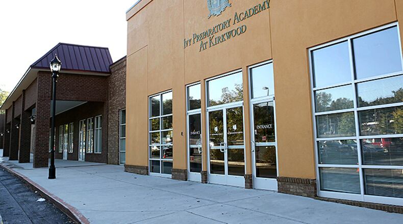 October 21, 2014 - Atlanta, Ga: The front entrance is shown of Ivy Prep at Kirkwood Tuesday morning, October 21, 2014, in Atlanta, Ga.. Ivy Prep Academy, a public charter school in Atlanta, has become a landowner and a landlord in a $14 million deal to purchase a shopping plaza in DeKalb County. Ivy Prep Academy plans to use vacant space in the shopping center to expand their school. PHOTO / JASON GETZ