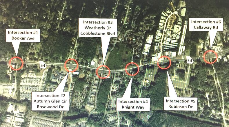 Three of six Fayetteville intersections studied by the Georgia Department of Transportation will have modified turn lanes installed. Courtesy City of Fayetteville
