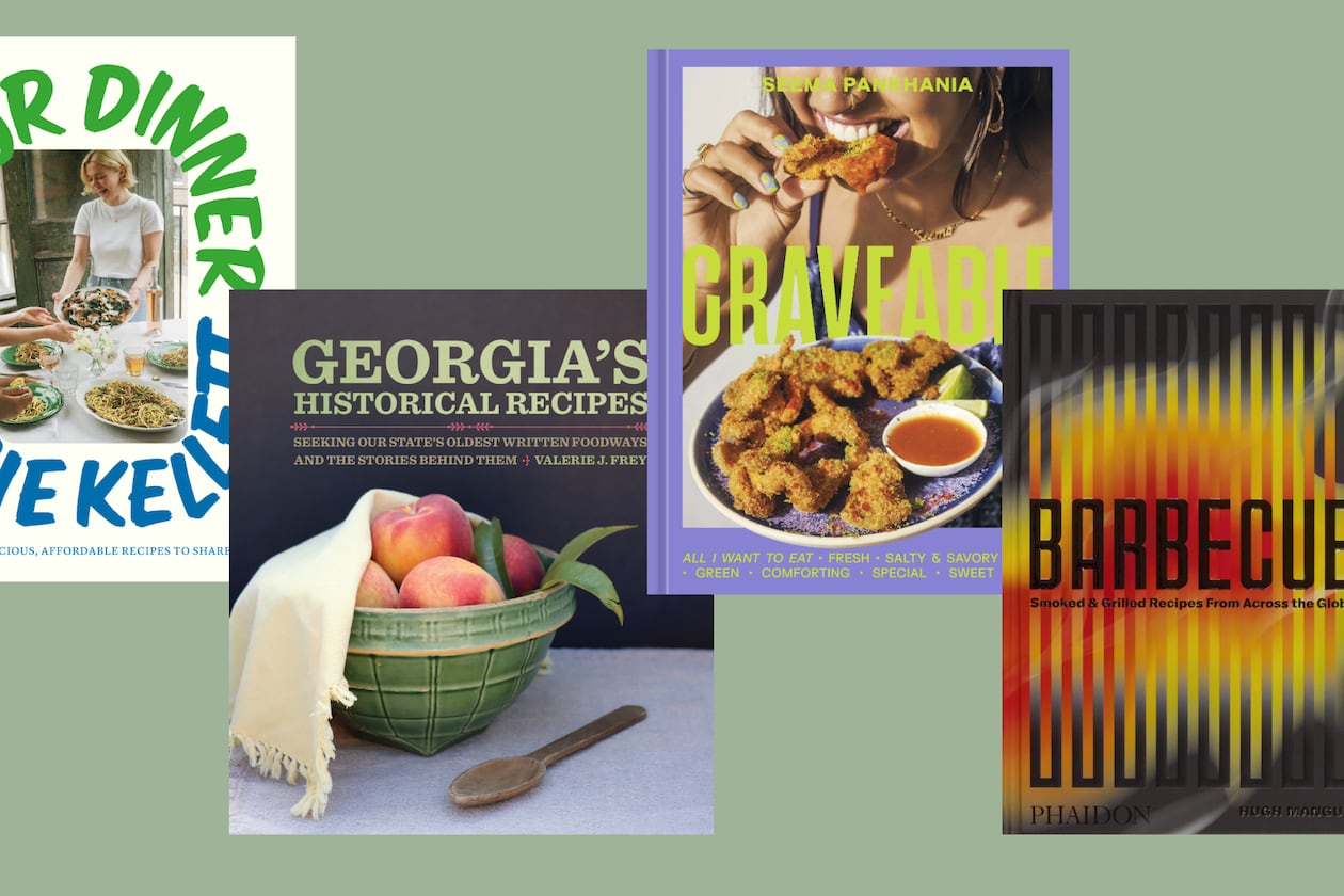 “In for Dinner: 101 Delicious, Affordable Recipes to Share” by Rosie Kellett (Clarkson Potter, $35). On sale Aug. 19, 2025; “Georgia’s Historical Recipes: Seeking Our State’s Oldest Written Foodways and the Stories Behind Them” by Valerie J. Frey (University of Georgia Press, $34.95); “Craveable: All I Want To Eat” by Seema Pankhania (Ten Speed, $30). On sale July 1, 2025; “Barbecue: Smoked and Grilled Recipes from Across the Globe” by Hugh Mangum (Phaidon, $49.95).