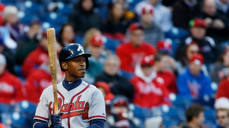 Atlanta Braves' B.J. Upton in action during a baseball game against the Philadelphia Phillies, Wednesday, April 16, 2014, in Philadelphia. (AP Photo/Matt Slocum)