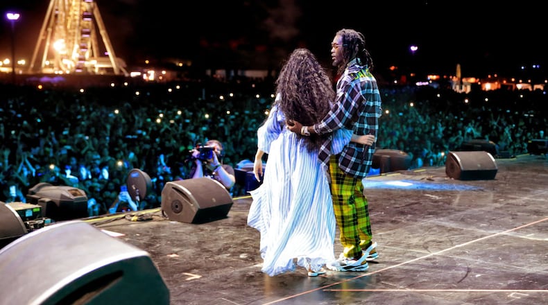 Cardi B (L) and Offset of Migos perform onstage during the 2018 Coachella Valley Music And Arts Festival on April 22, 2018 in Indio, California. (Photo by Christopher Polk/Getty Images for Coachella)