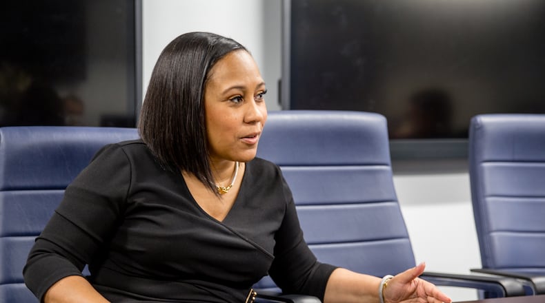 Fulton County's newly elected District Attorney Fani Willis speaks during an interview on Feb 18, 2021, in a conference room at the Fulton County Courthouse in downtown Atlanta. (Jenni Girtman for The Atlanta Journal-Constitution)