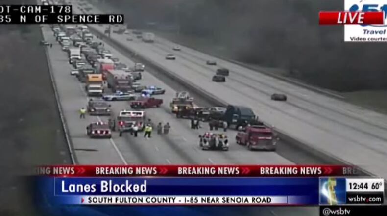 An earlier crash closed all lanes of I-85 in south Fulton County. (Credit: Channel 2 Action News)